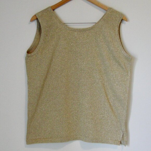 Vintage Gold Metallic Knit Sleeveless Tank Top Party Beta's Choice Size Large - Picture 9 of 12